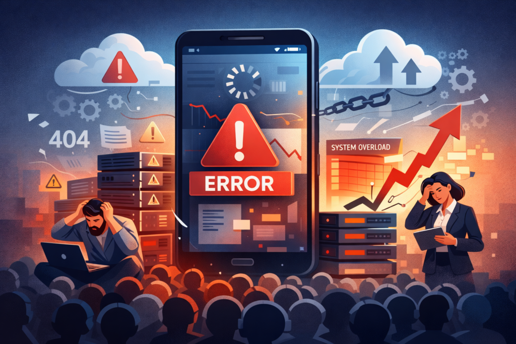 imagen de una app colapsando por mucho tráfico